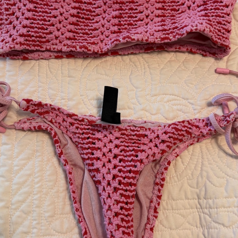triangl swimwear Pink Crochet Bikini Set